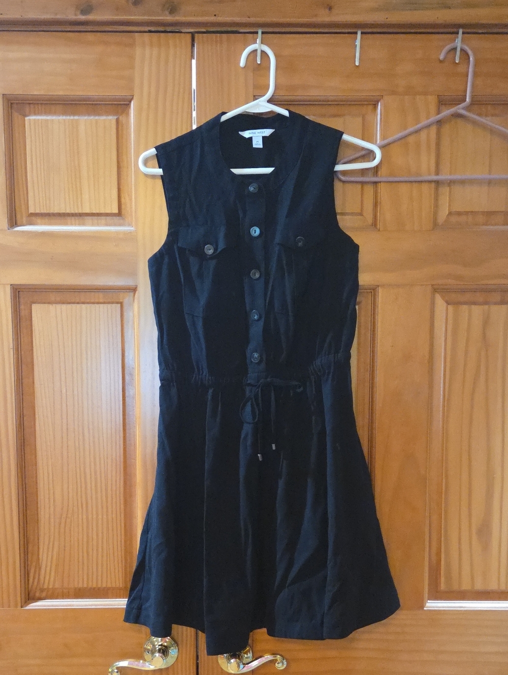 Sleeveless Black Button-Front Drawstring Dress Nine West Size Medium